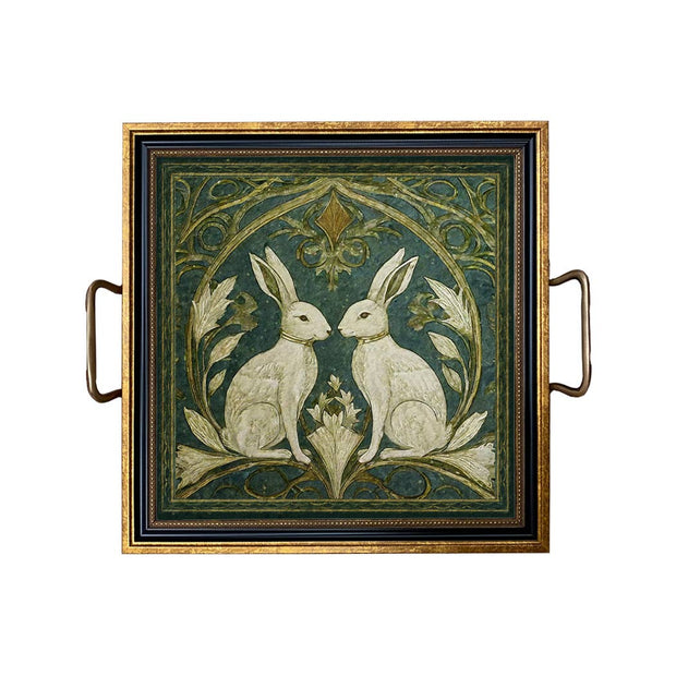 Two Rabbits Art Nouveau Style Decorative Tray