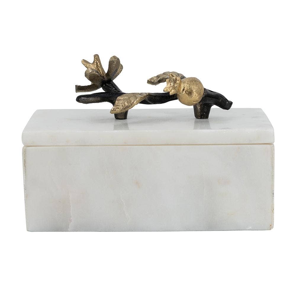 White Marble Storage Box w/ Black and Gold Branch