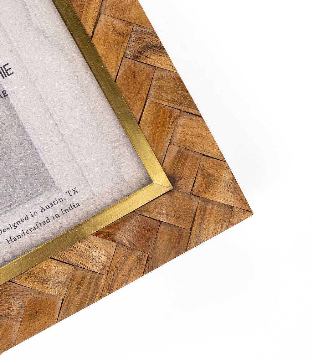 Basu 5x7 Picture Frame - Carved Wood, Brass Inlay