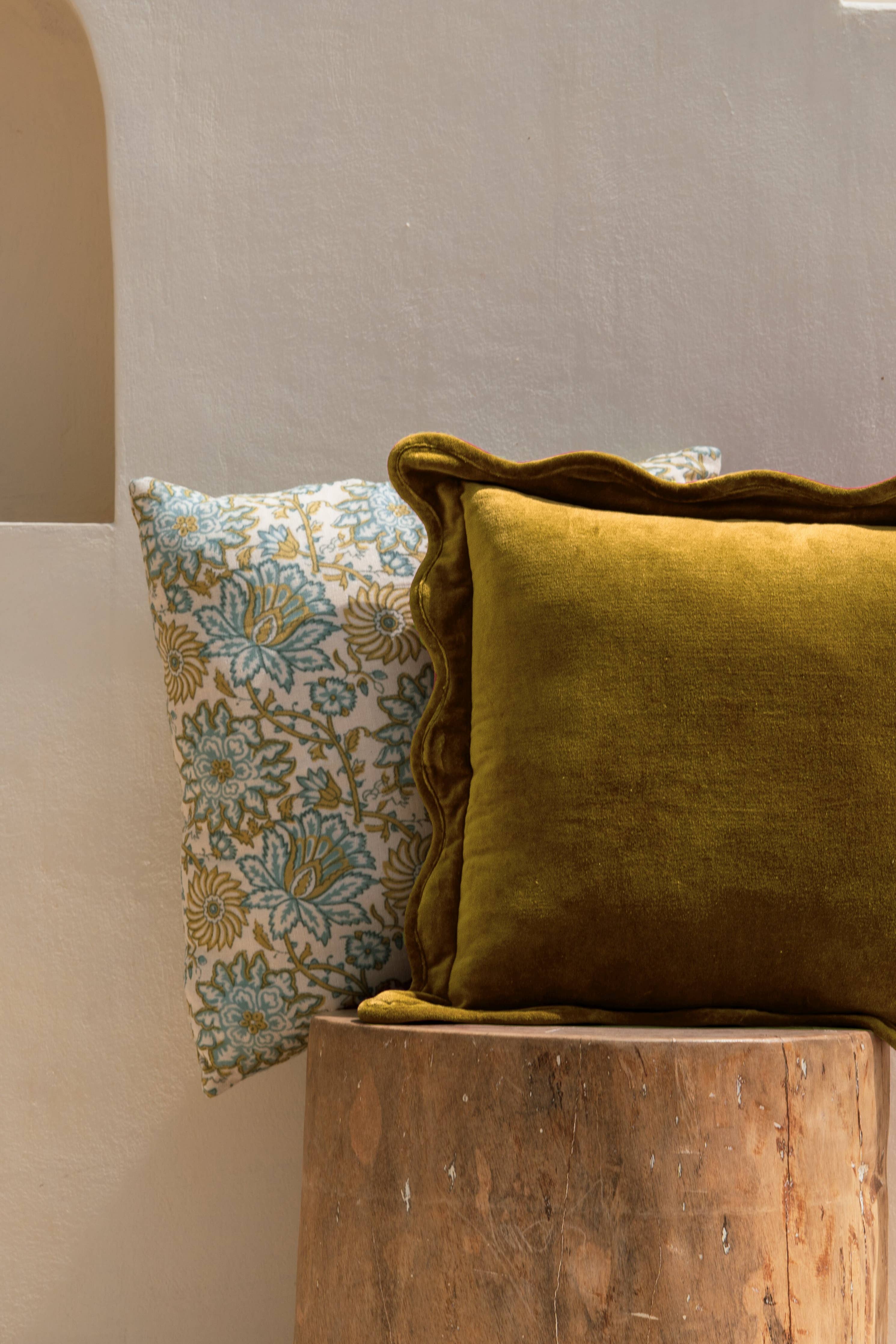 Scallop Velvet Pillow, Mustard (20