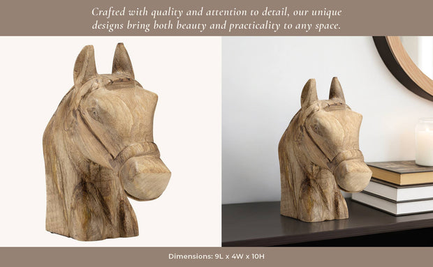 Wooden Horse Head Statue