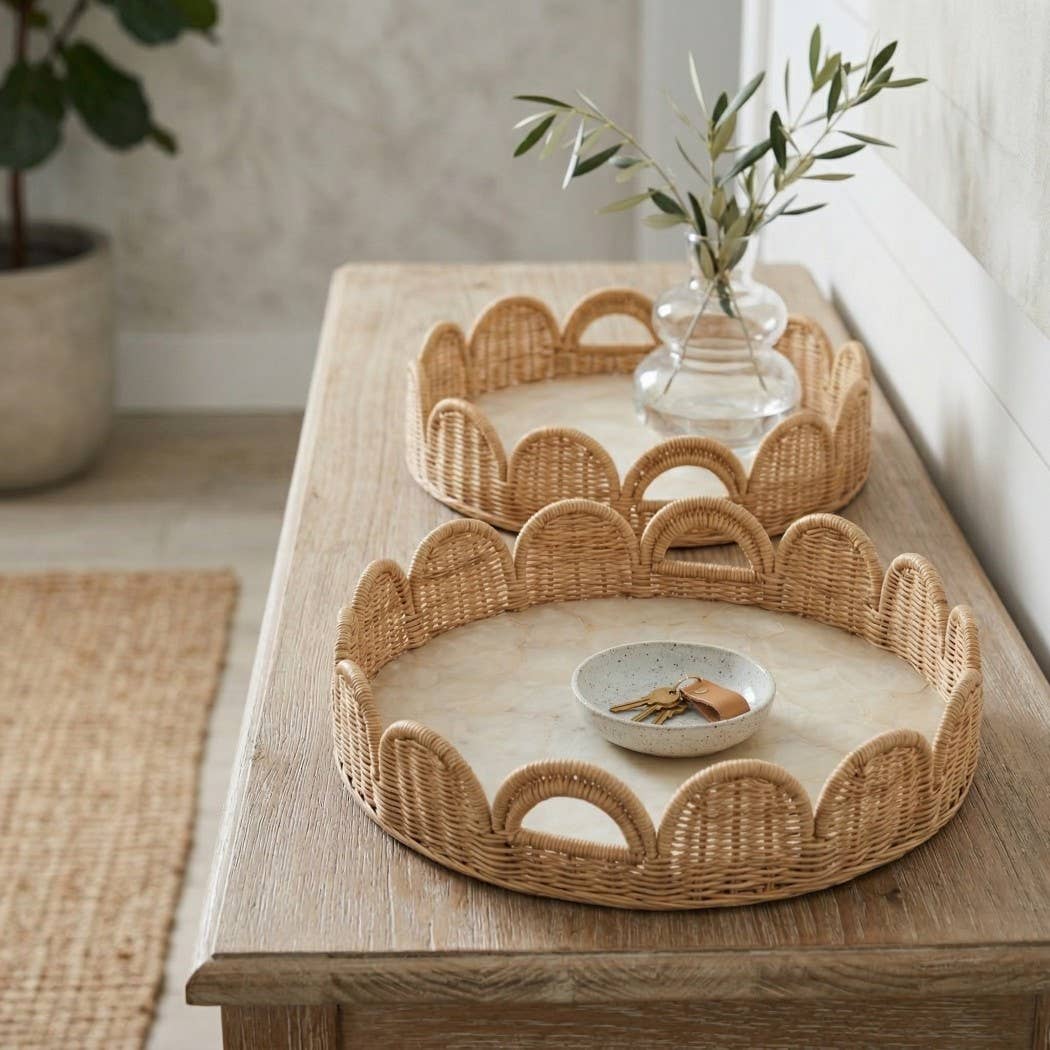 Ivory Capiz Woven Scallop Edge Trays