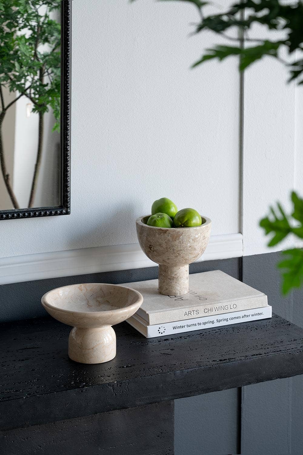 Cream Marble Pedestal Bowl