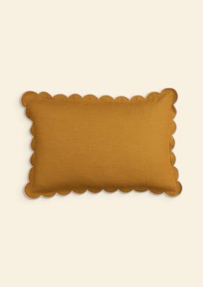 Scalloped Lumbar Pillow - Yellow Ochre & White