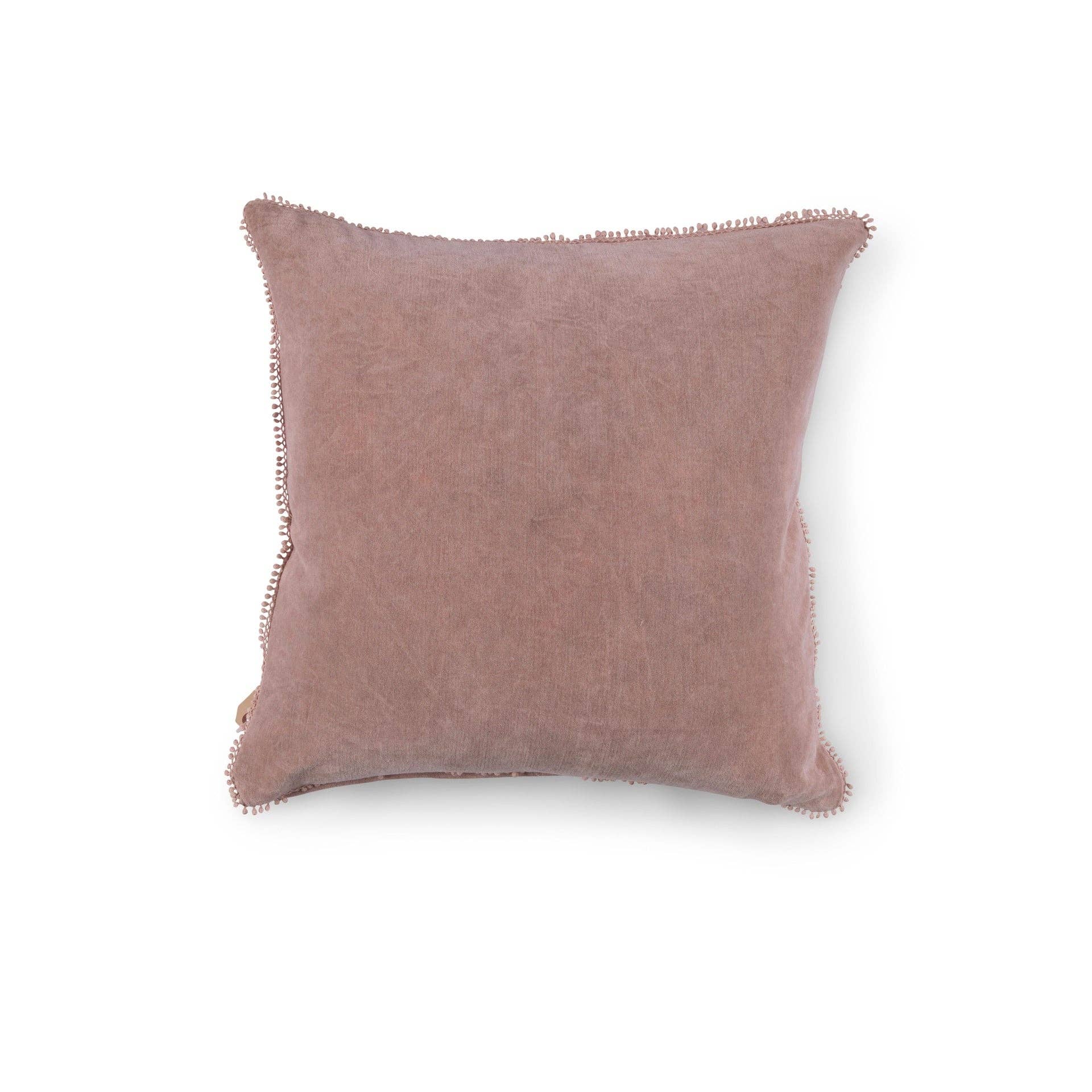 Blush Velvet Pillow With Poms - 22