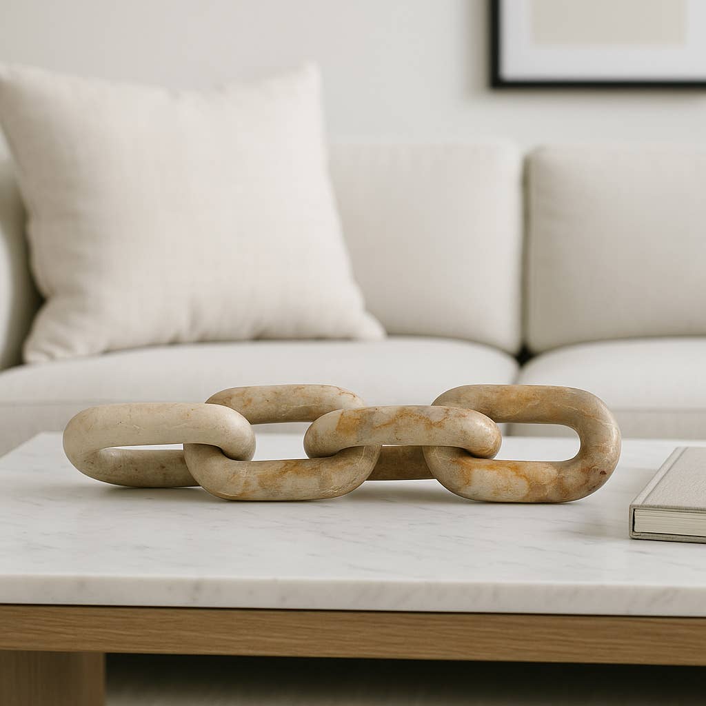 Ivory/Beige 14x3 in. Marble  Chain Sculpture