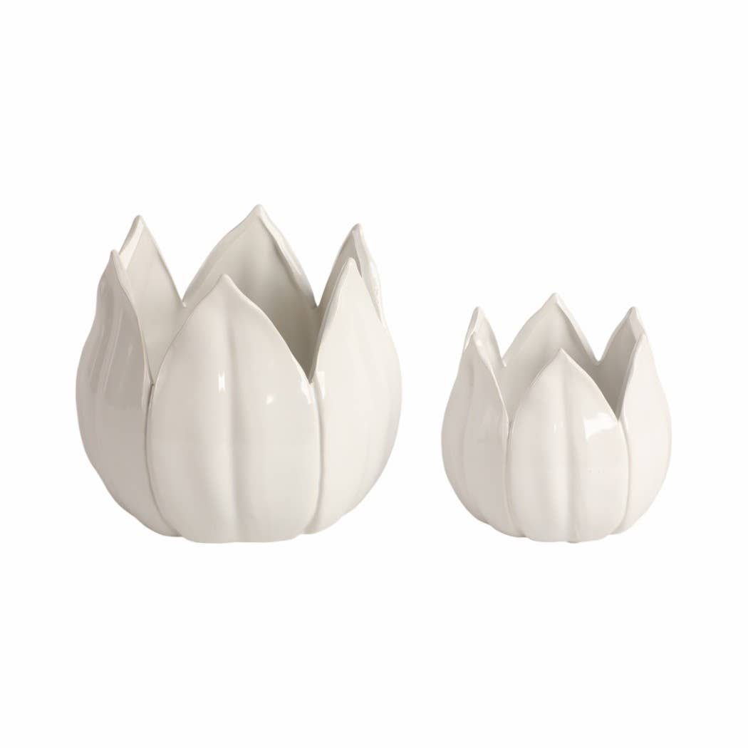 White Ceramic Tulip Petal Planters