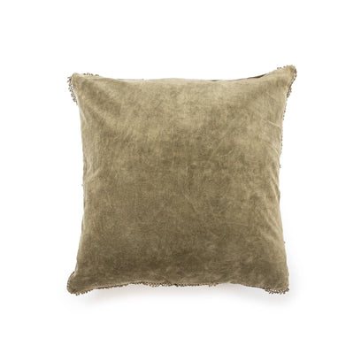 Velvet Pillow With Poms in Moss - 22