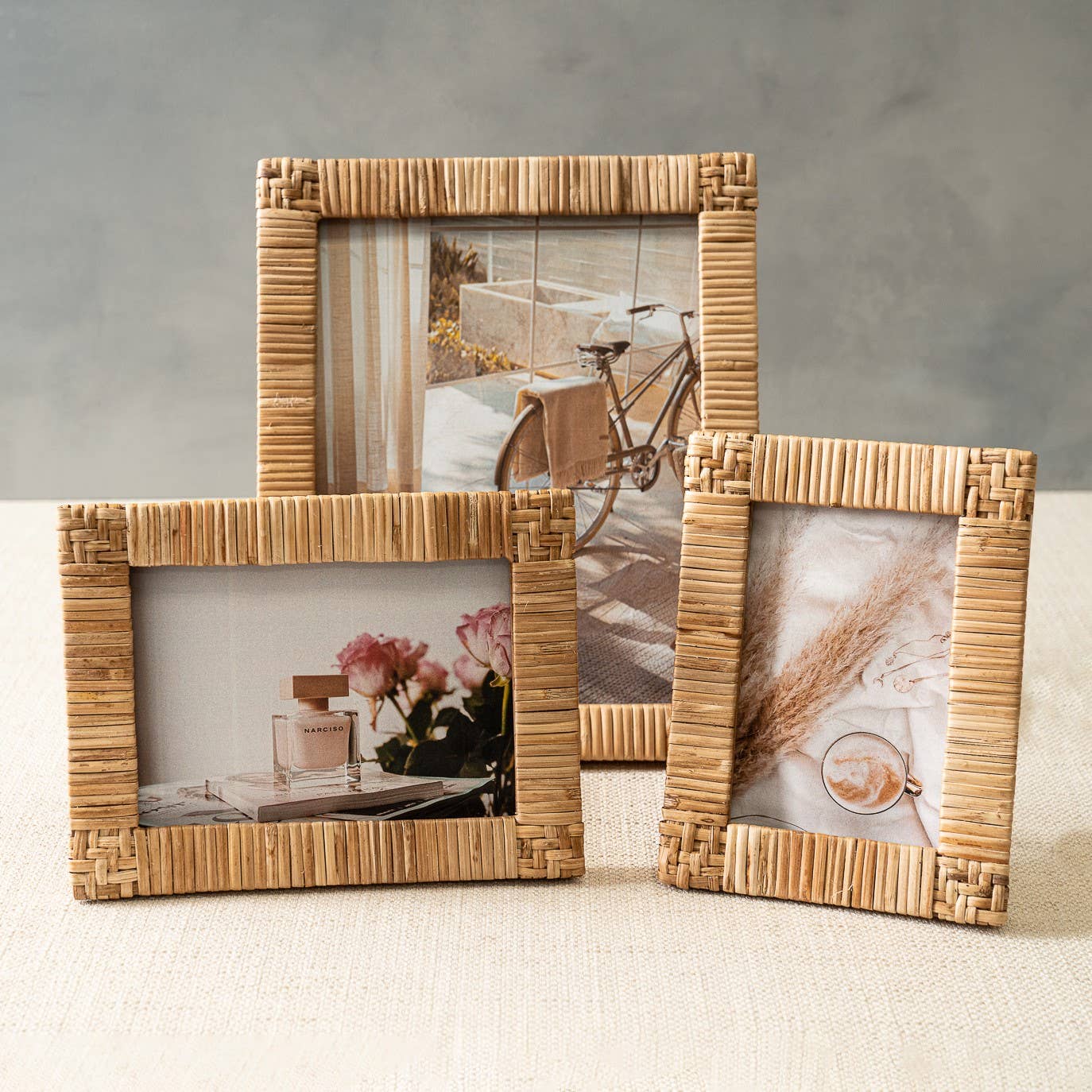 Woven Four Corners Rattan Photo Frame, Small