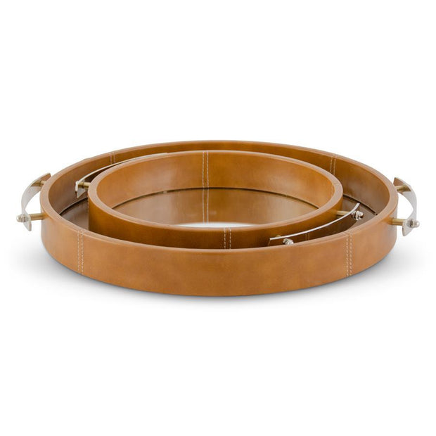 Tan Mirrored Tray w/Handles
