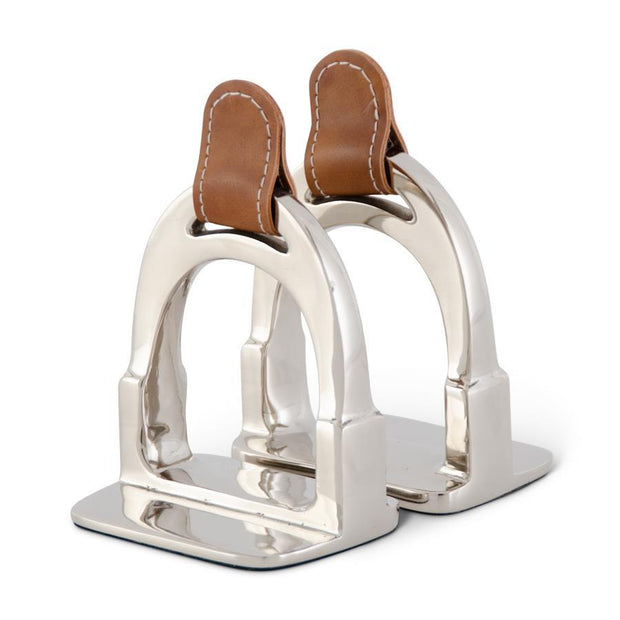 Silver Stirrup w/Brown Leather Strap Bookend