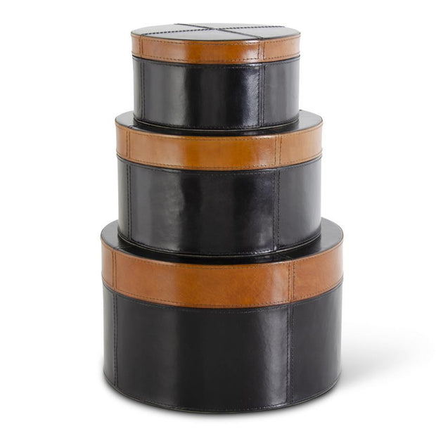 Round Black Leather Suede Box