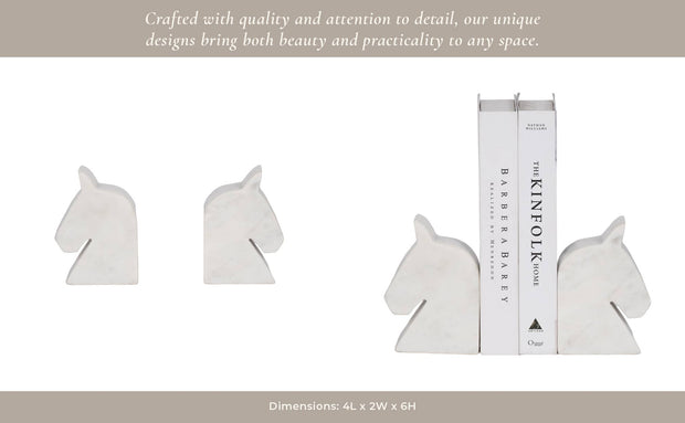 S/2- White Marble Horse Head Bookends