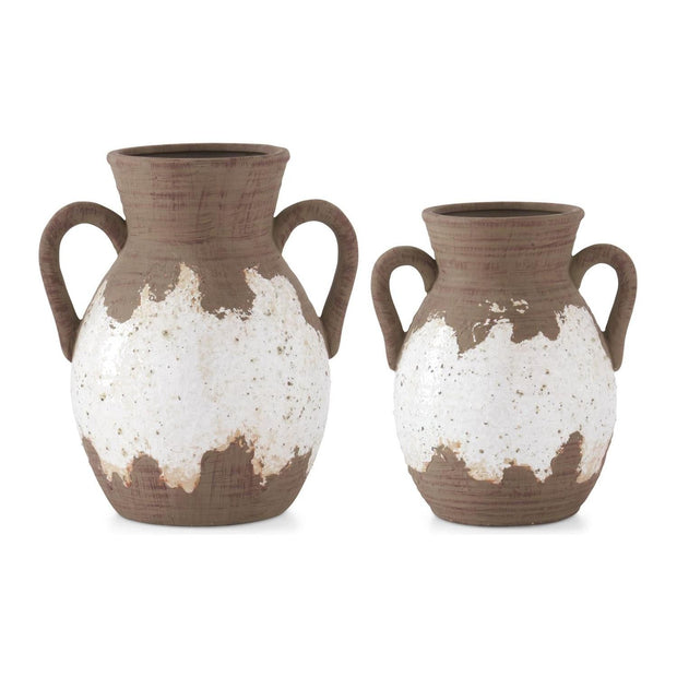 Matte Taupe & White Glazed Double Handle Vase