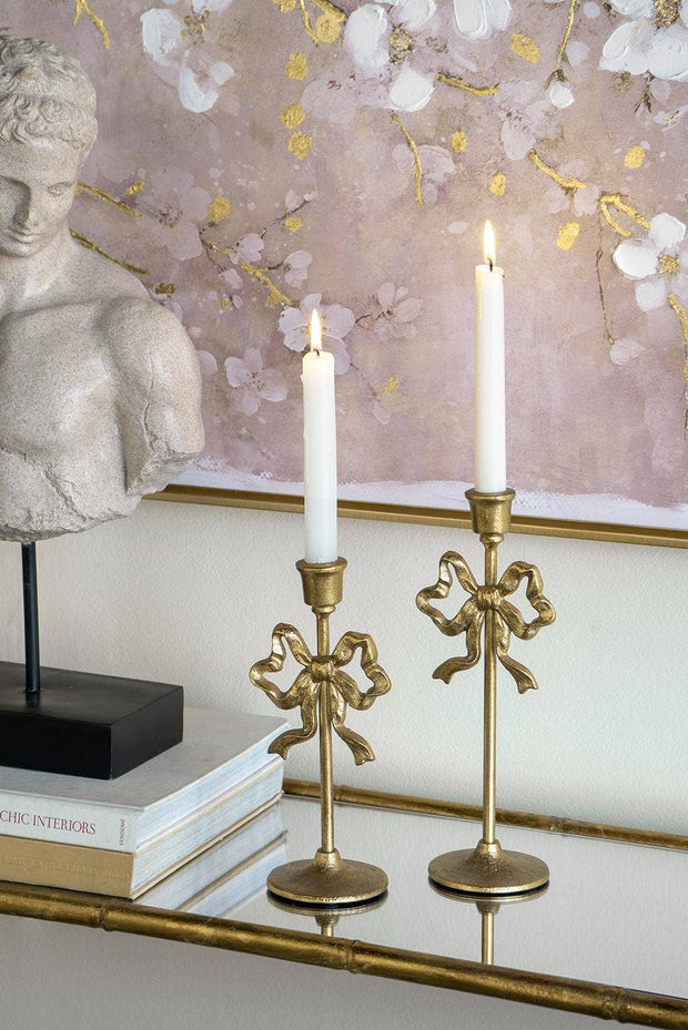 S/2 Gold Bow Candle Holders