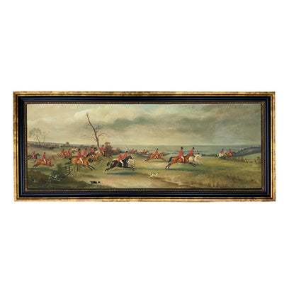 Fox Hunt Landscape Scene Vintage Print Behind Glass