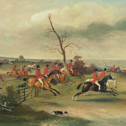 Fox Hunt Landscape Scene Vintage Print Behind Glass