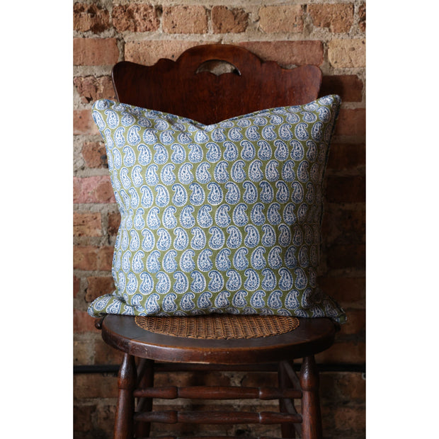 Simrane Moss Azure Linen Cushion