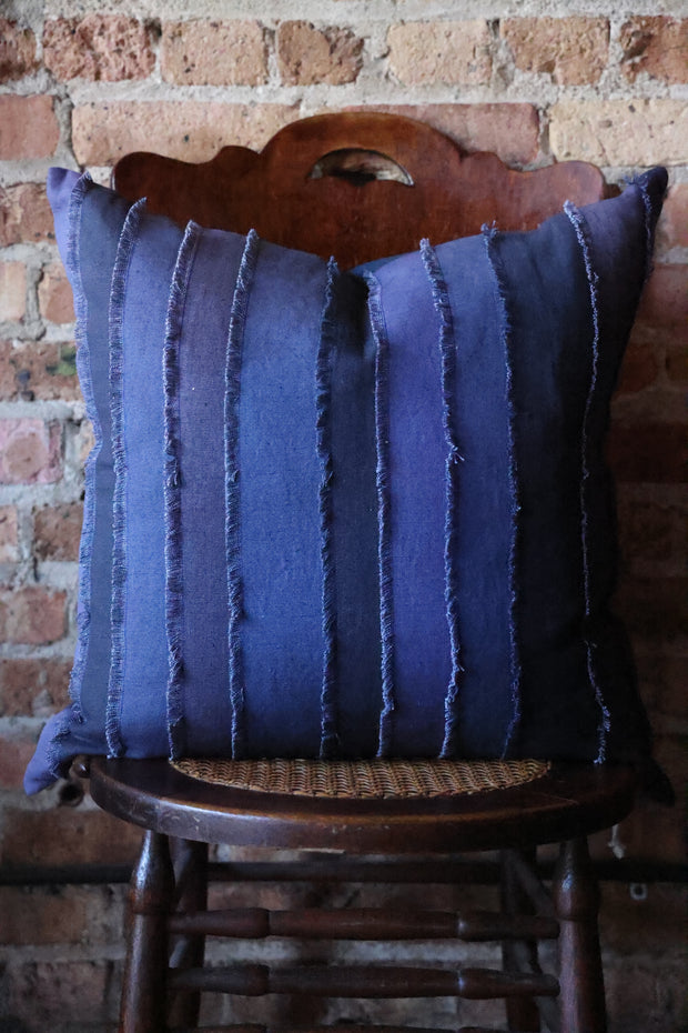 22" x 22" - Fringed Indigo Decorative Pillow
