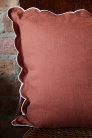 Scalloped Square Pillow- Rust with Ivory Edge