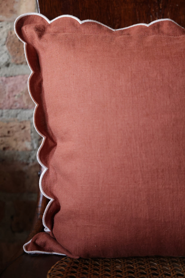 Scalloped Square Pillow- Rust with Ivory Edge