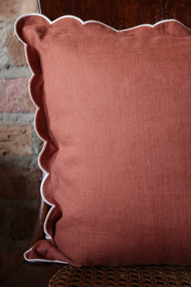 Scalloped Square Pillow- Rust with Ivory Edge