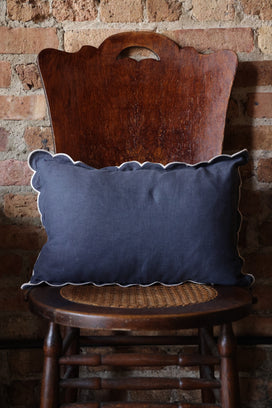 Scalloped Lumbar Pillow - Slate Blue & White