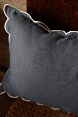 Scalloped Lumbar Pillow - Slate Blue & White