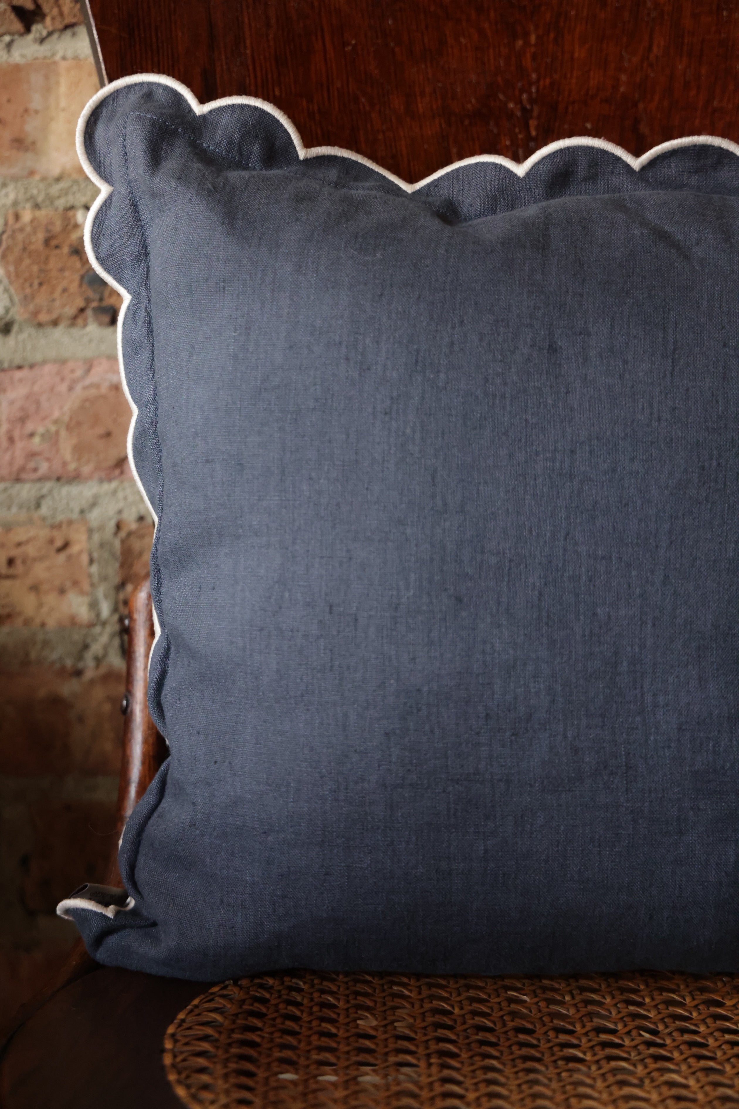 Scalloped Square Pillow- Slate Blue with Ivory Edge