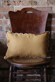 Scalloped Lumbar Pillow - Yellow Ochre & White