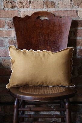 Scalloped Lumbar Pillow - Yellow Ochre & White