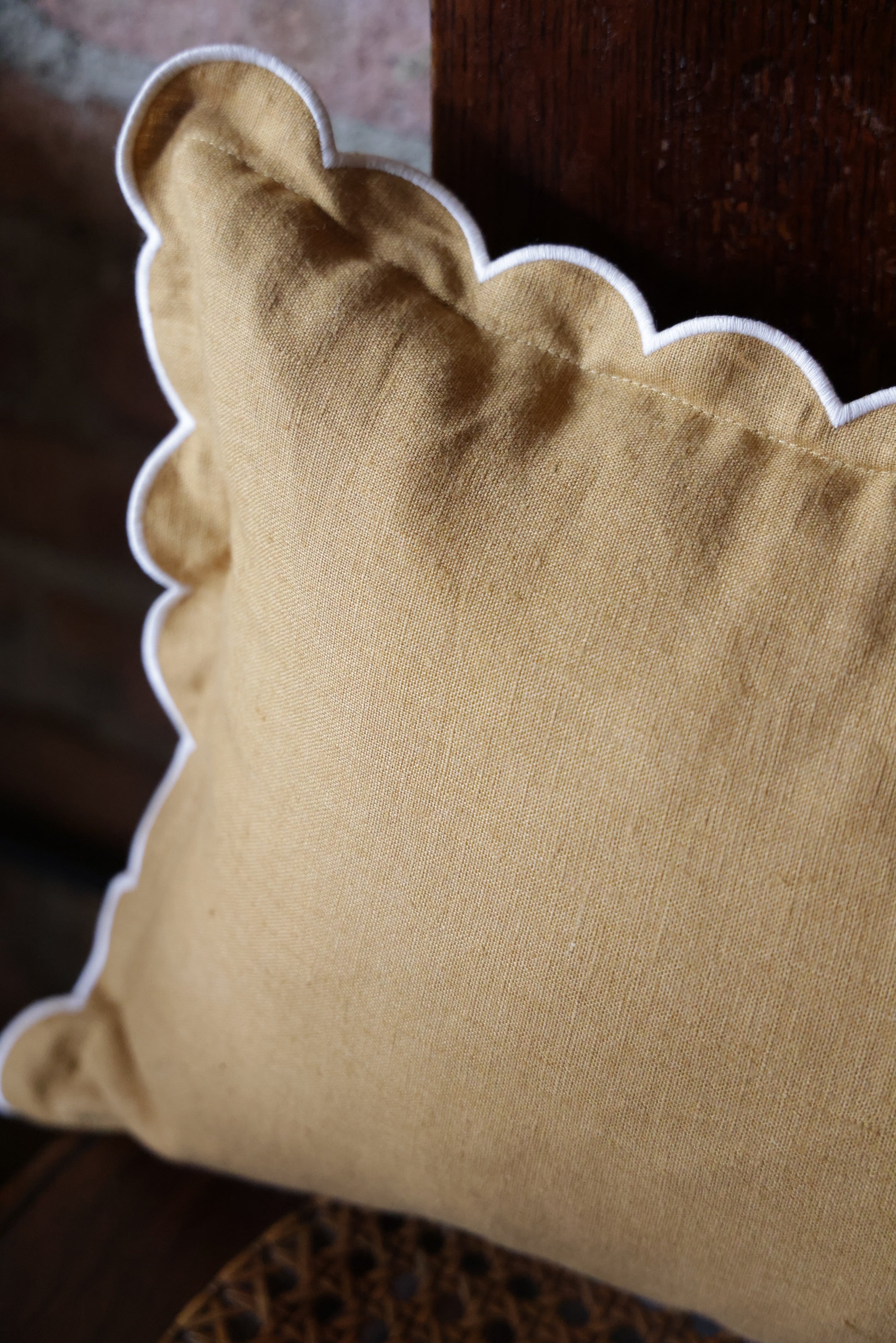 Scalloped Lumbar Pillow - Yellow Ochre & White