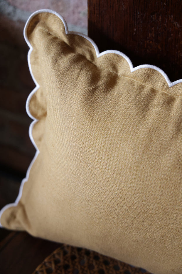 Scalloped Lumbar Pillow - Yellow Ochre & White