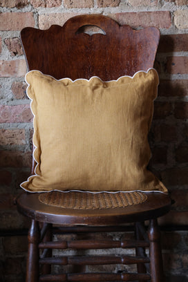 Scalloped Square Pillow-  Yellow with Ivory Edge