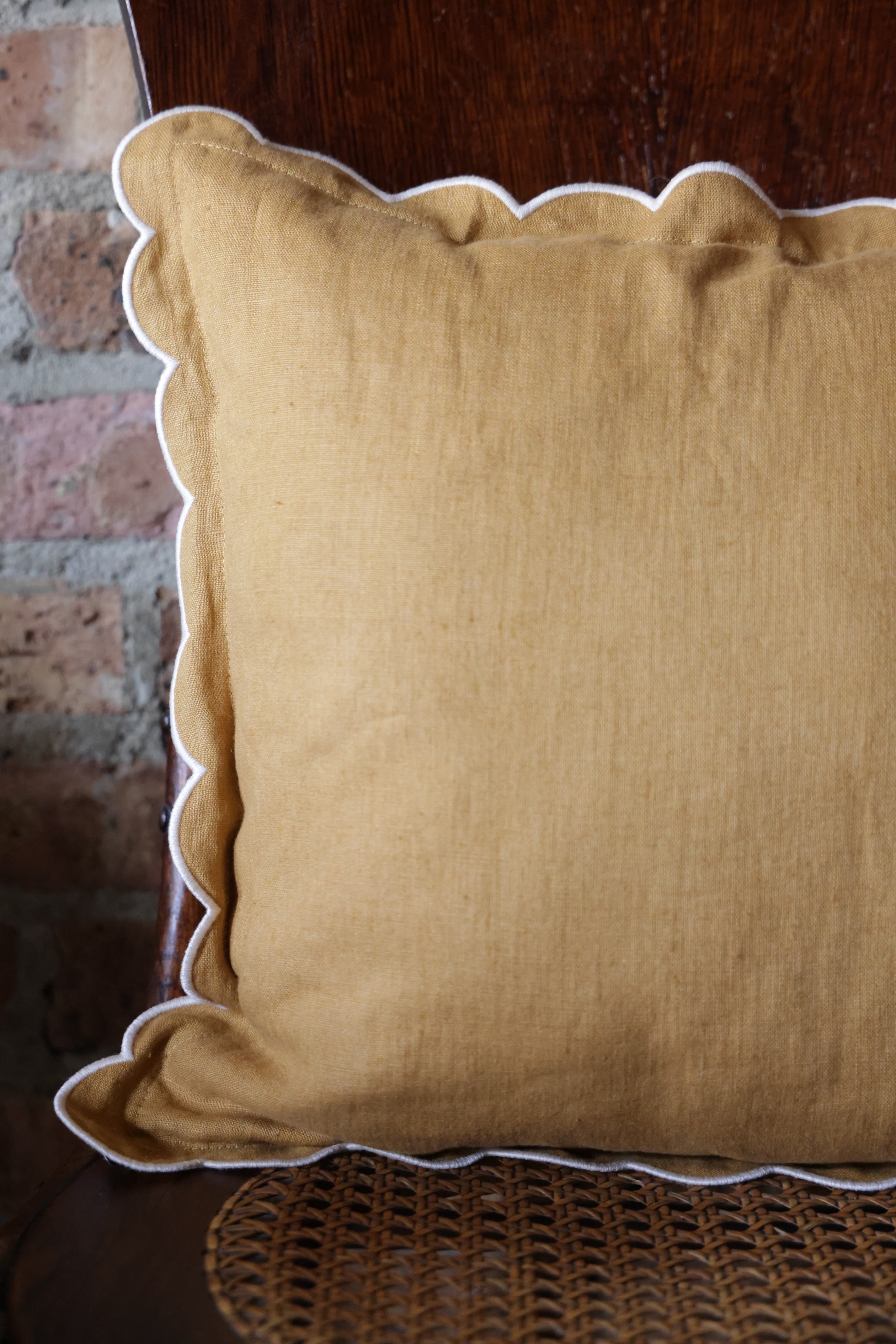 Scalloped Square Pillow-  Yellow with Ivory Edge