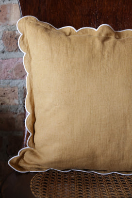 Scalloped Square Pillow-  Yellow with Ivory Edge