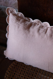 Scalloped Lumbar Pillow-  Powder Pink & White Linen