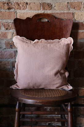 Scalloped Square Pillow- Powder Pink with Ivory Edge