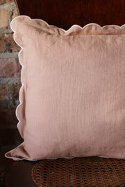 Scalloped Square Pillow- Powder Pink with Ivory Edge