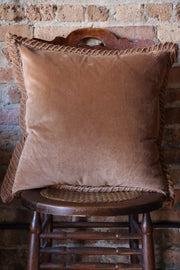 20 inch Cotton Velvet Brown Pillow w/ Flange