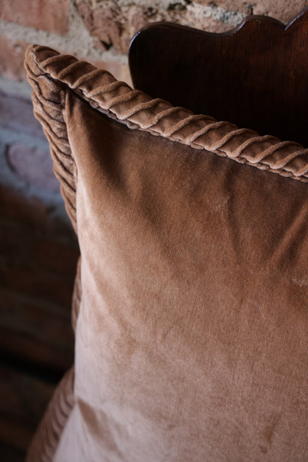 20 inch Cotton Velvet Brown Pillow w/ Flange