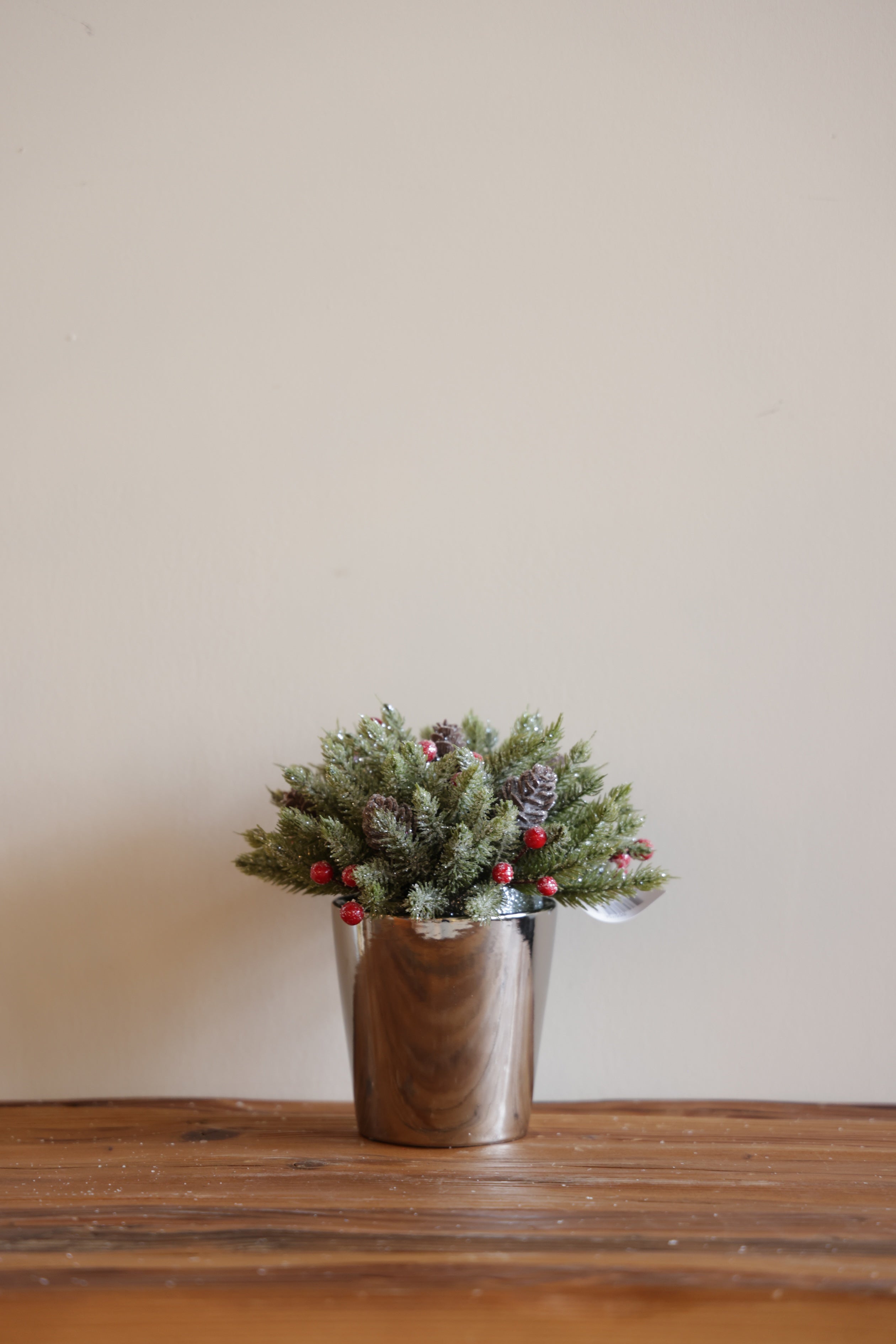 7 in. Glittered Pine Cone Ball in Silver Pot