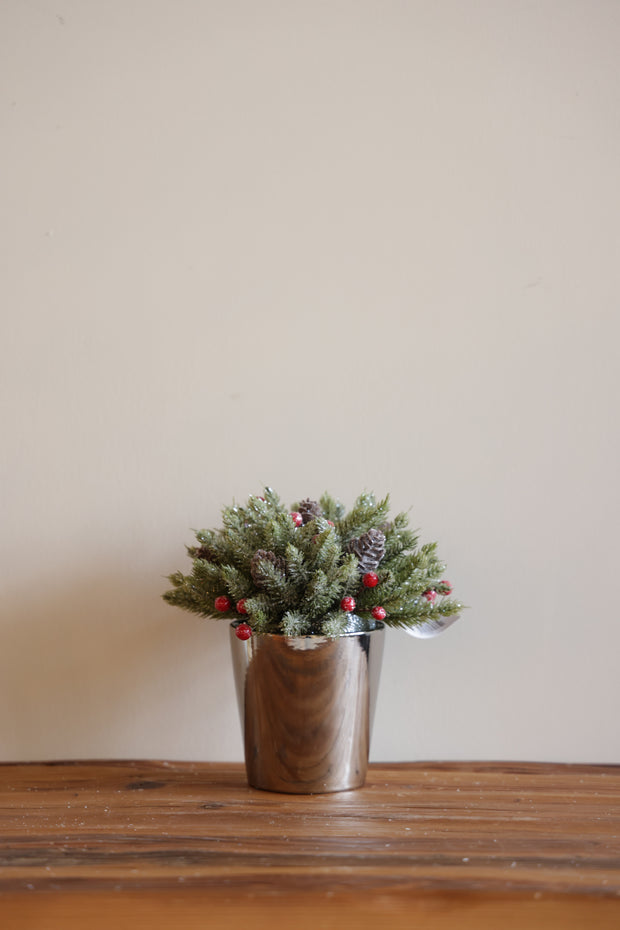 7 in. Glittered Pine Cone Ball in Silver Pot