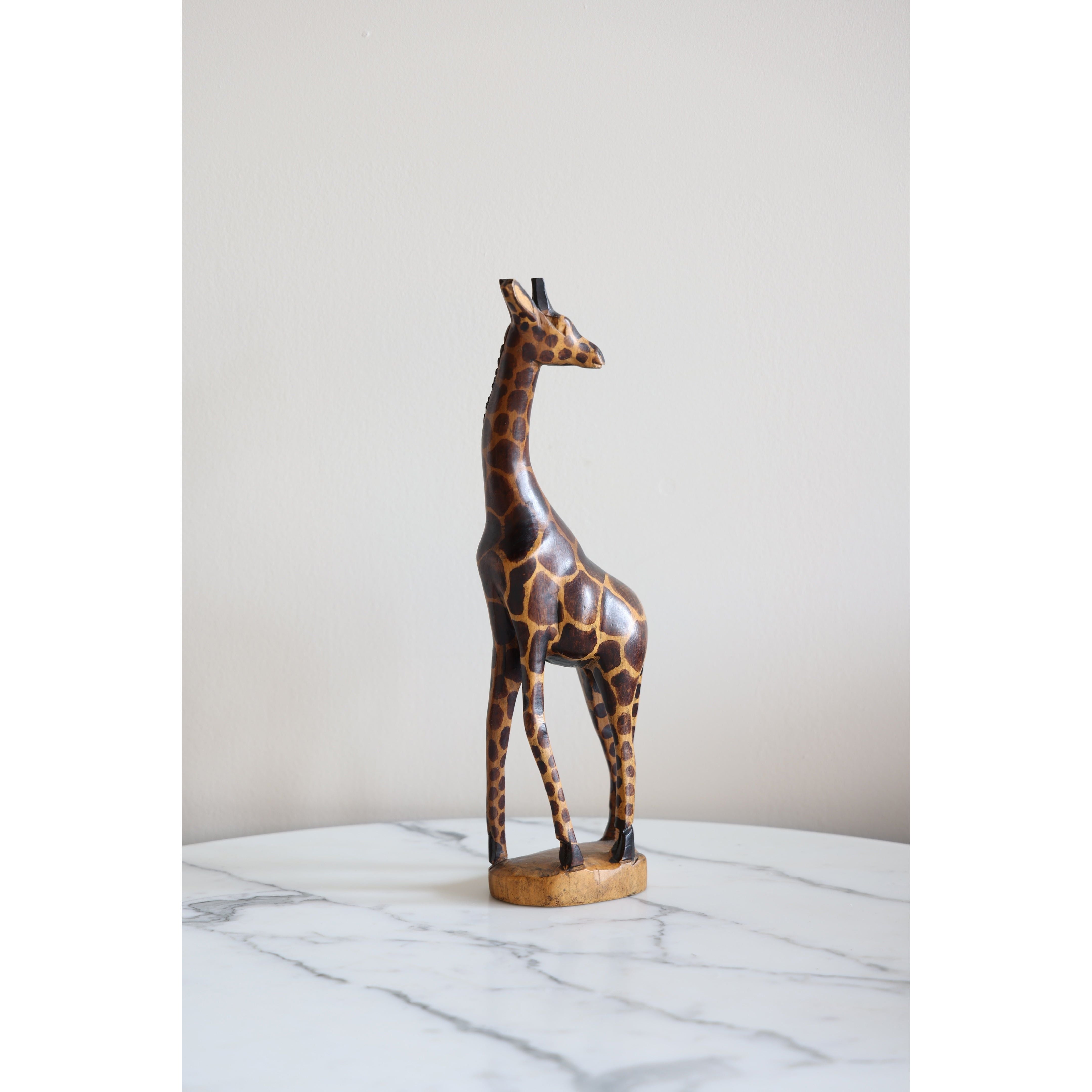 Vintage 1980 Hand Carved Wooden Giraffe from Kenya