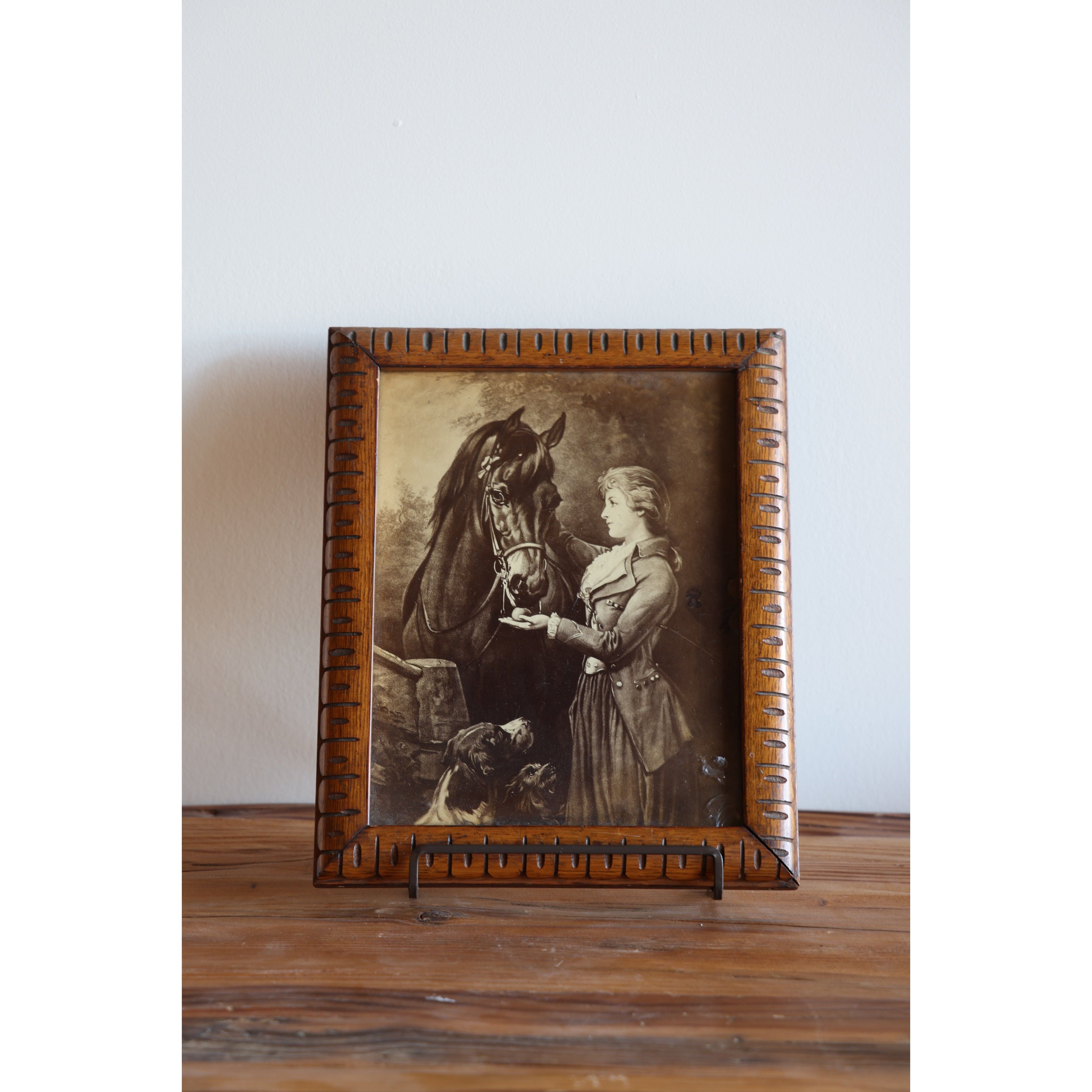 Vintage Framed Horse & Woman Artwork