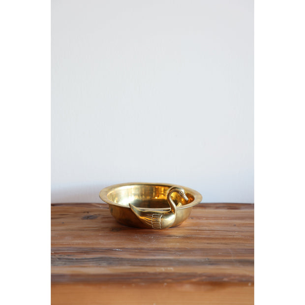 Vintage Brass Bowl W/Swan - 6.5"D