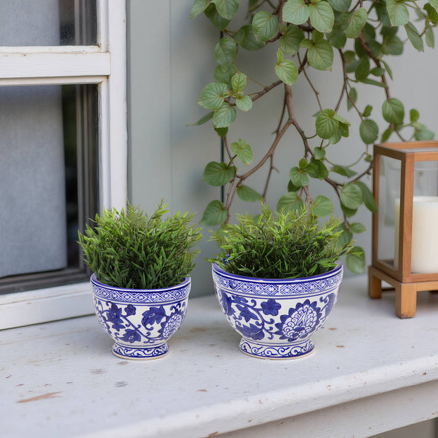 Blue Stoneware Chinoiserie Planter