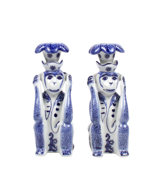 S/2 Chinoiserie Monkey Candlesticks