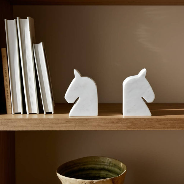 S/2- White Marble Horse Head Bookends