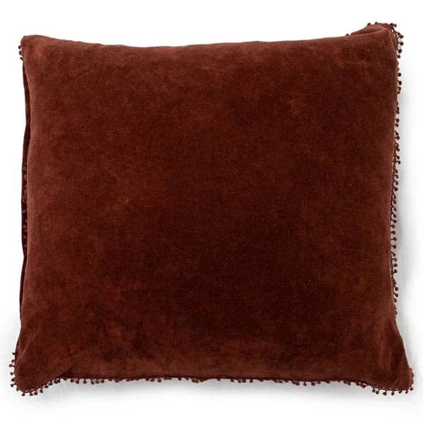 Rust Velvet Pillow with Poms - 22